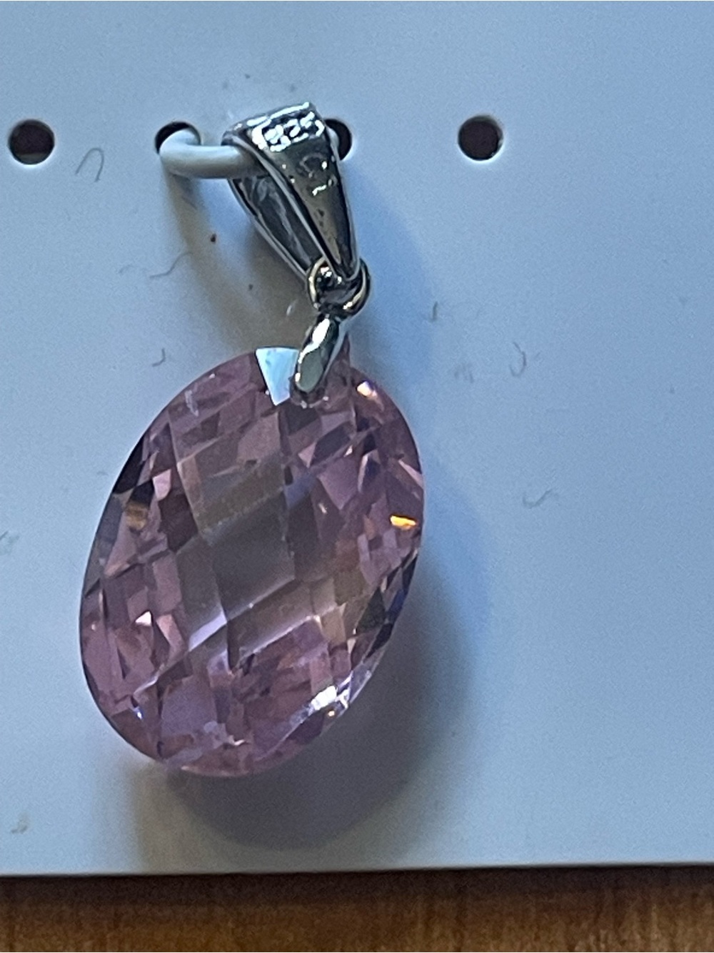 Silver Pink Oval Crystal Pendant